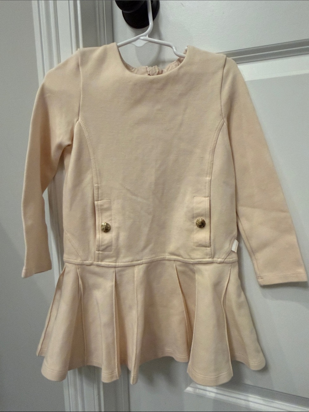 Chloe Cream Long-Sleeve Peplum Dress with Gold Buttons